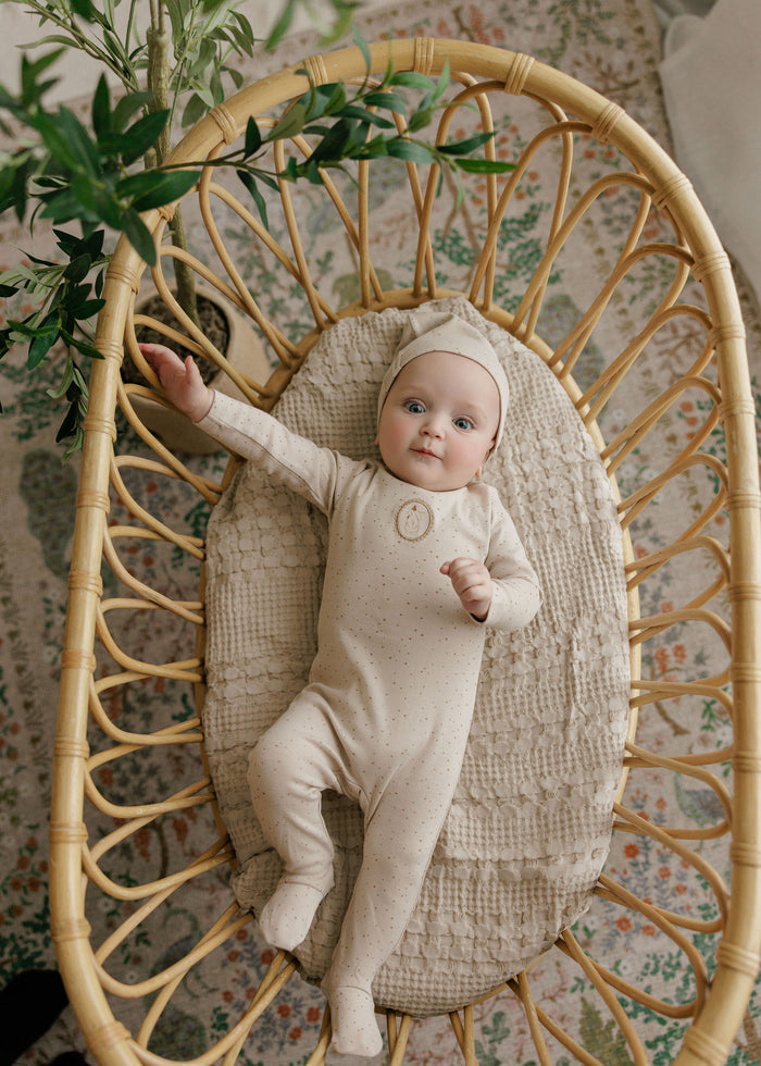Baby Boy Footie – Tan – Speckled Bunny