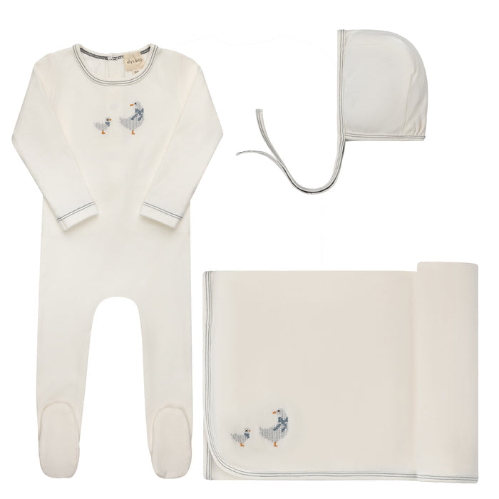 Baby Boy Layette Set – Ivory Blue – Cross Stitch Duckling