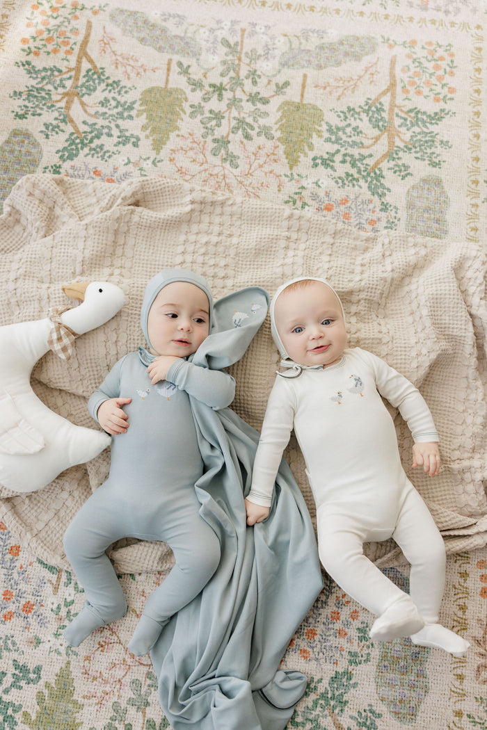 Baby Boy Layette Set – Ivory Blue – Cross Stitch Duckling