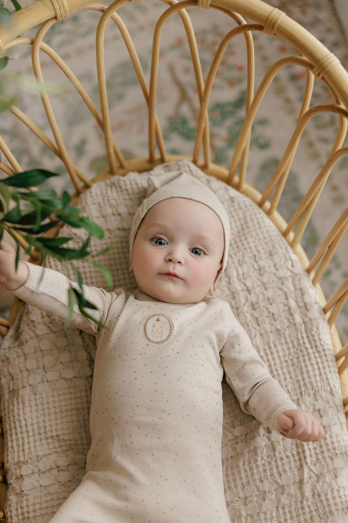 Baby Boy Layette Set – Tan – Speckled Bunny