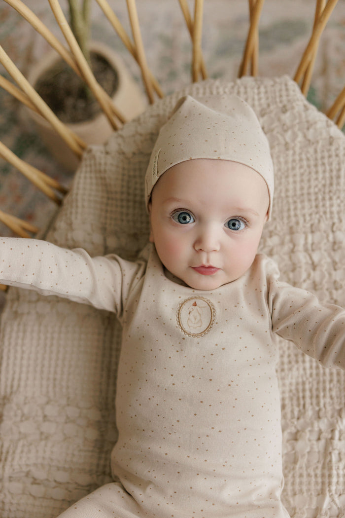 Baby Boy Layette Set – Tan – Speckled Bunny