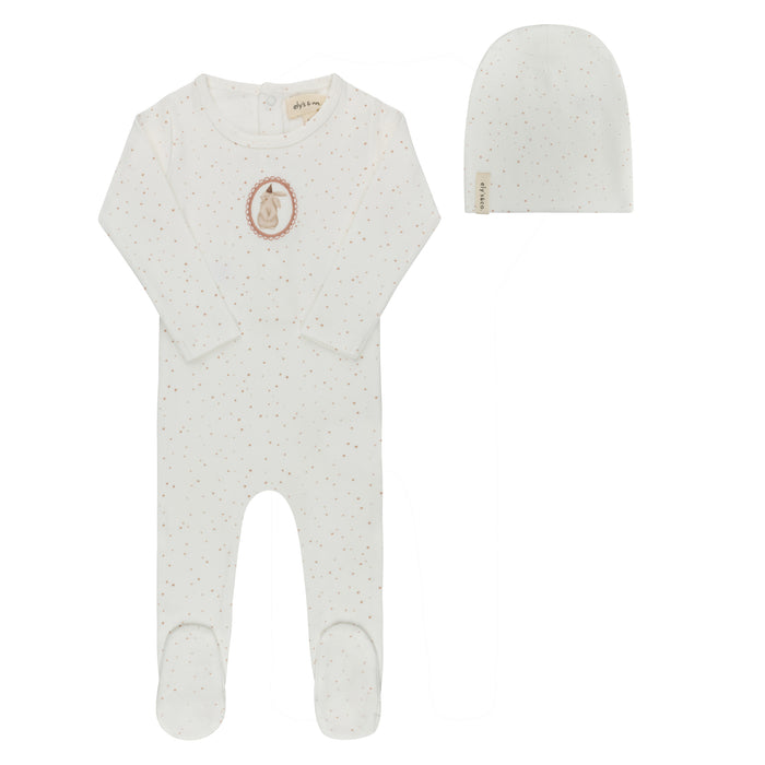 Baby Girl Footie and Beanie – Ivory Pink – Speckled Bunny