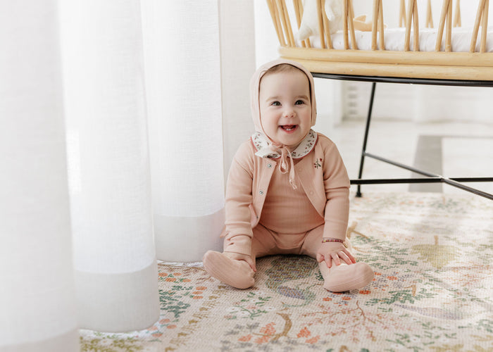 Baby Girl Footie and Bonnet – Pink – Embroidered Collar