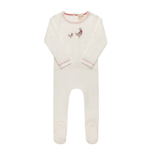 Baby Girl Footie – Ivory Pink – Cross Stitch Duckling