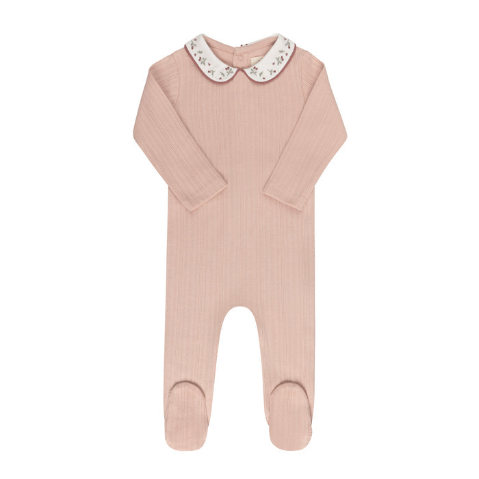 Baby Girl Footie – Pink – Embroidered Collar