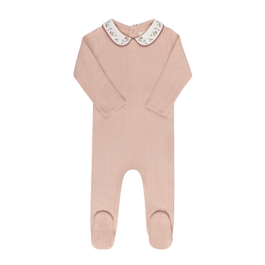 Baby Girl Footie – Pink – Embroidered Collar