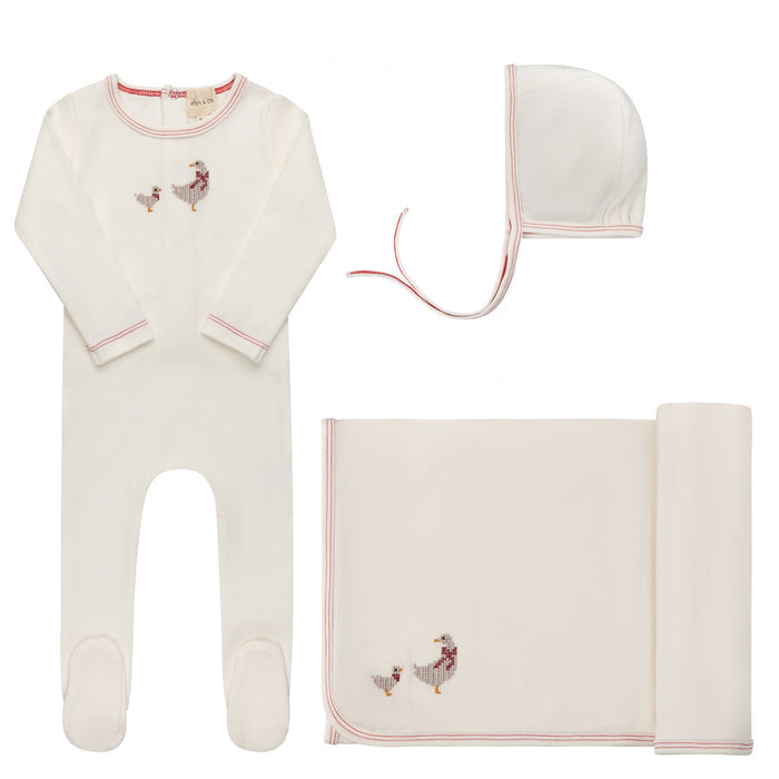 Baby Girl Layette Set – Ivory Pink – Cross Stitch Duckling