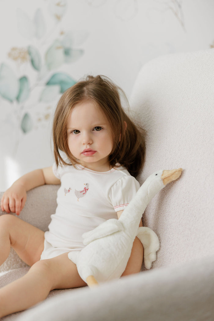 Baby Girl Layette Set – Ivory Pink – Cross Stitch Duckling