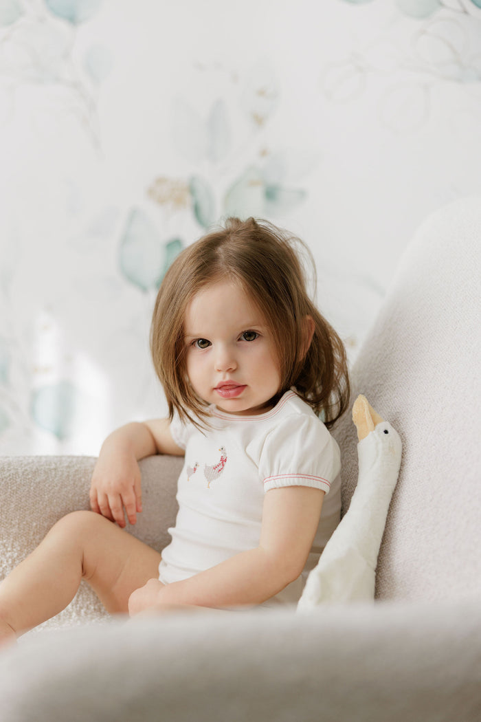 Baby Girl Layette Set – Ivory Pink – Cross Stitch Duckling