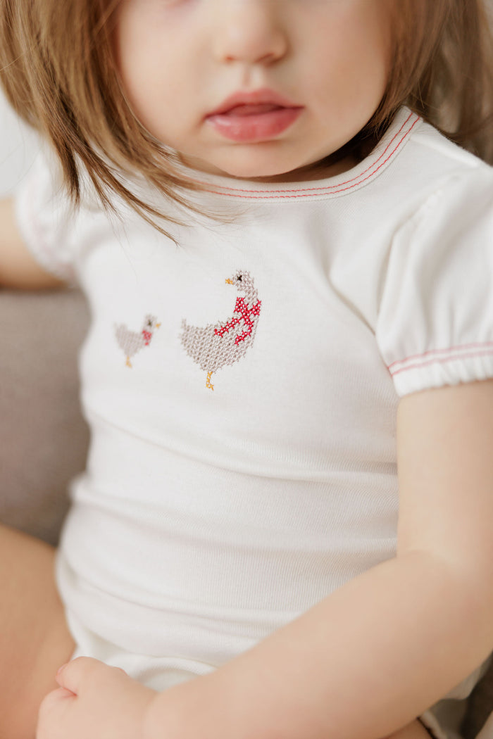 Baby Girl Layette Set – Ivory Pink – Cross Stitch Duckling
