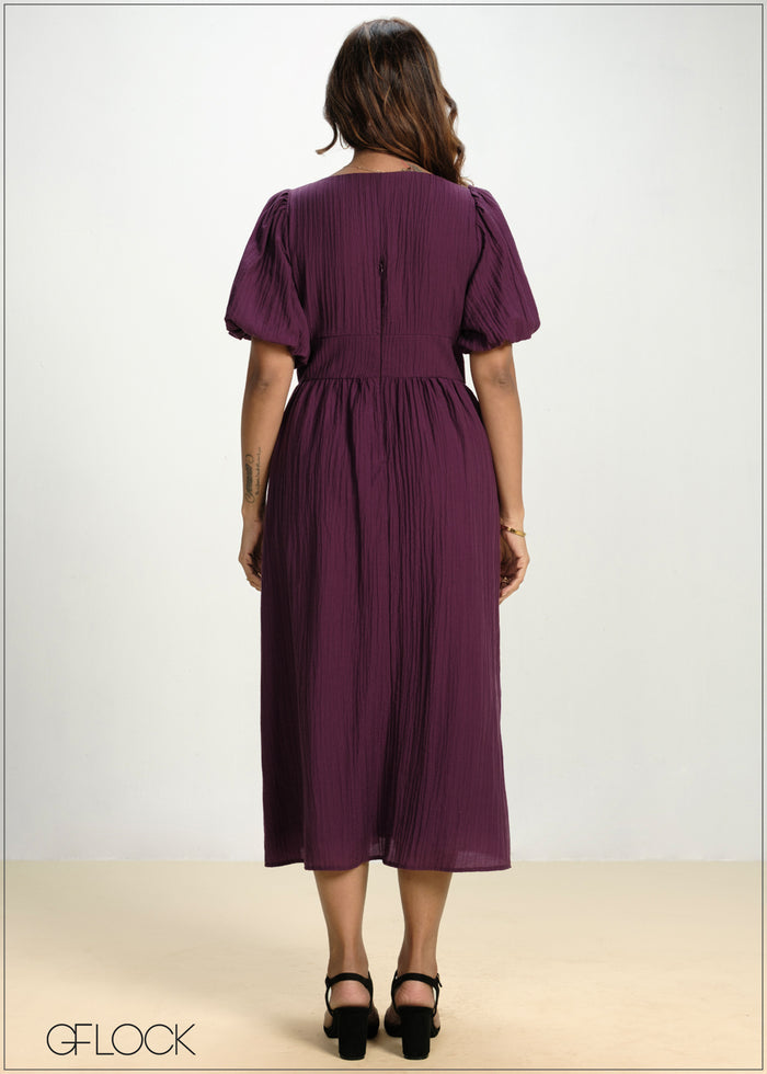 Balloon Sleeve Midi Dress - 130826