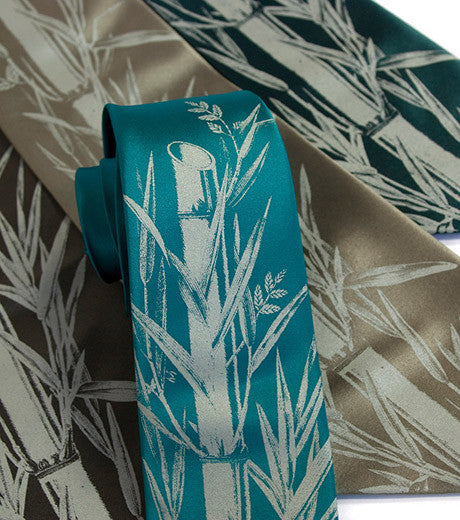 Green Bamboo Print Necktie, by Cyberoptix. Men's silk tie