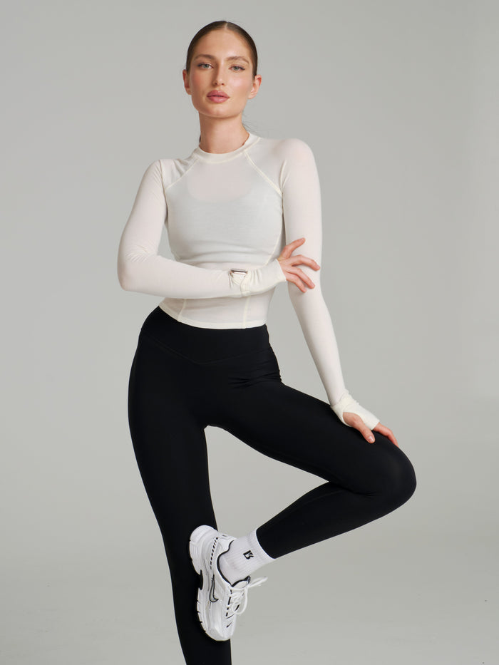 Base Layer Long Sleeve Waist Top - White