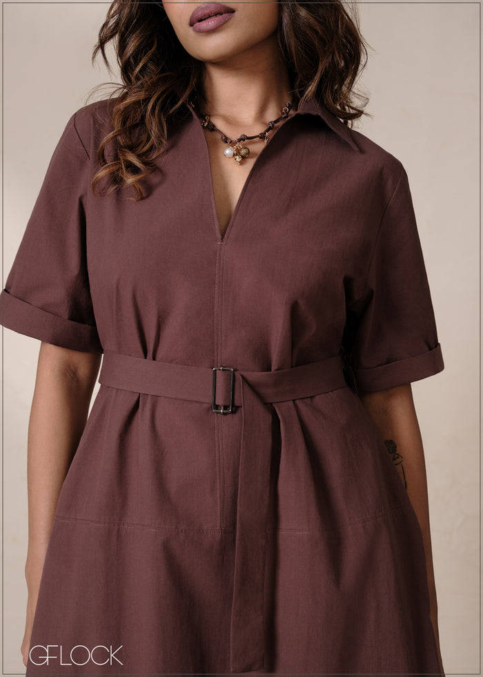 Belt Detail Shirt Dress - 220826