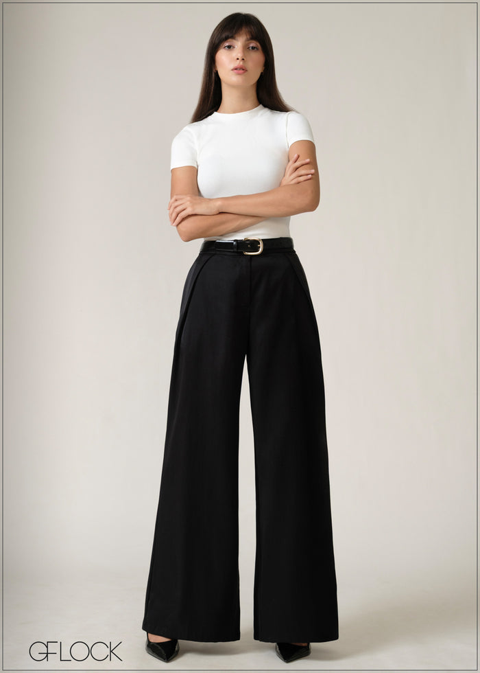 Belt Detailed Flare Pant - 250526