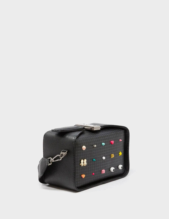 Benji Micro Crossbody Black Leather Bag - Studs Pattern