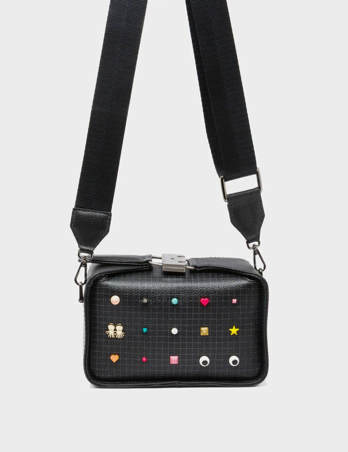 Benji Micro Crossbody Black Leather Bag - Studs Pattern