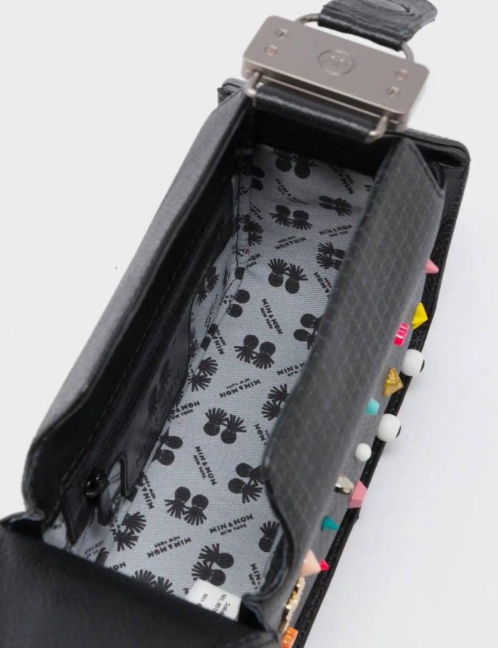 Benji Micro Crossbody Black Leather Bag - Studs Pattern