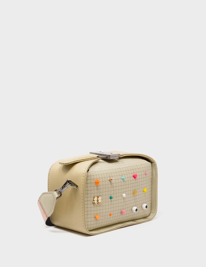 Benji Micro Crossbody Gravel Beige Leather Bag - Studs Pattern
