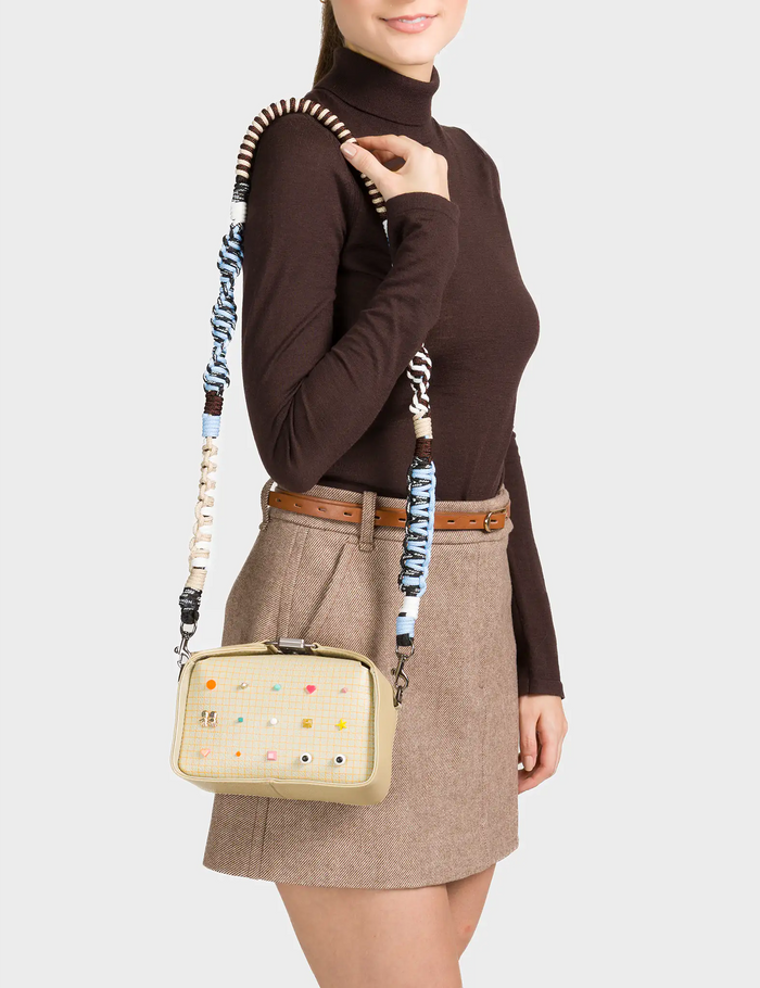 Benji Micro Crossbody Gravel Beige Leather Bag - Studs Pattern
