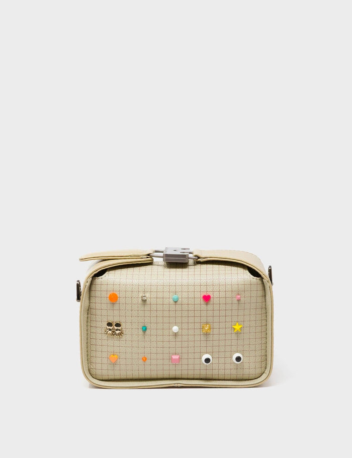 Benji Micro Crossbody Gravel Beige Leather Bag - Studs Pattern