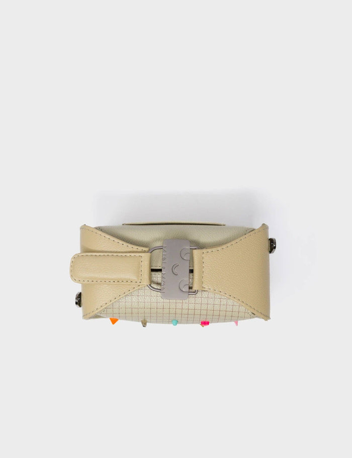 Benji Micro Crossbody Gravel Beige Leather Bag - Studs Pattern