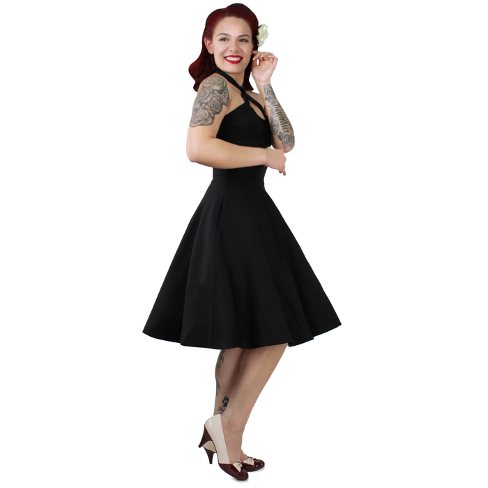 Model wearing dress, side