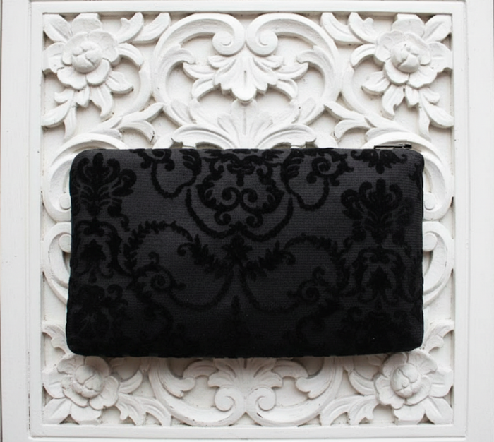 Black Damask Victorian Baroque Makeup Pouch