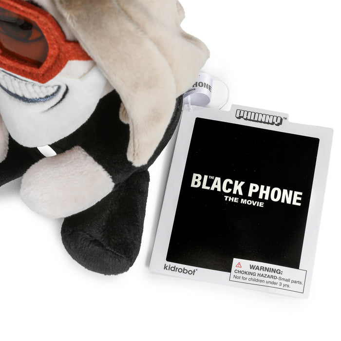 Black Phone The Grabber Phunny Plush, 7.5-inch soft plush toy inspired by The Black Phone horror film character, with black and white detailing.