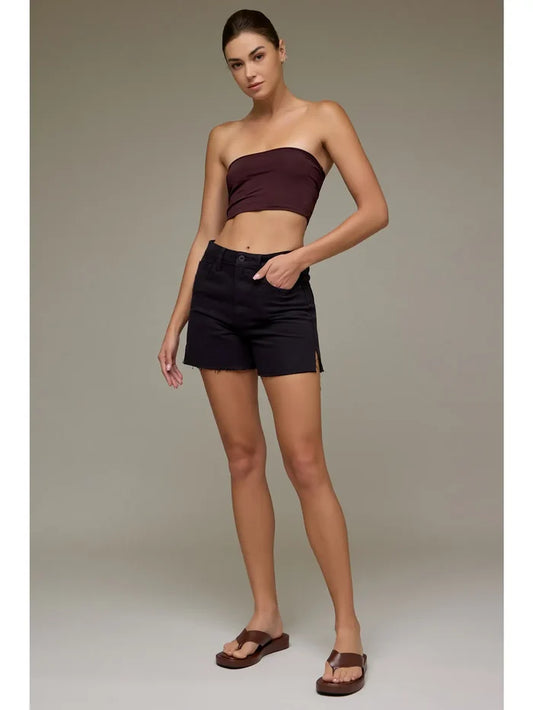 Black Side Slit Mom Shorts