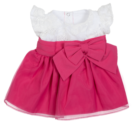 BLC C Dress White & Dark Pink w/Bow Fits 20" & Newborns