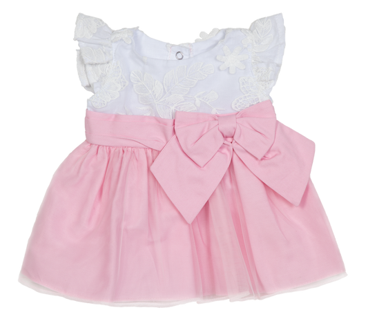 BLC C Dress White & Pink w/Bow Fits 20" & Newborn