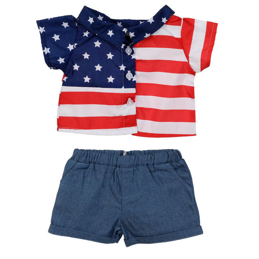 BLC C Outfit 2pc USA Flag Shirt/Denim Shorts Fits 20"