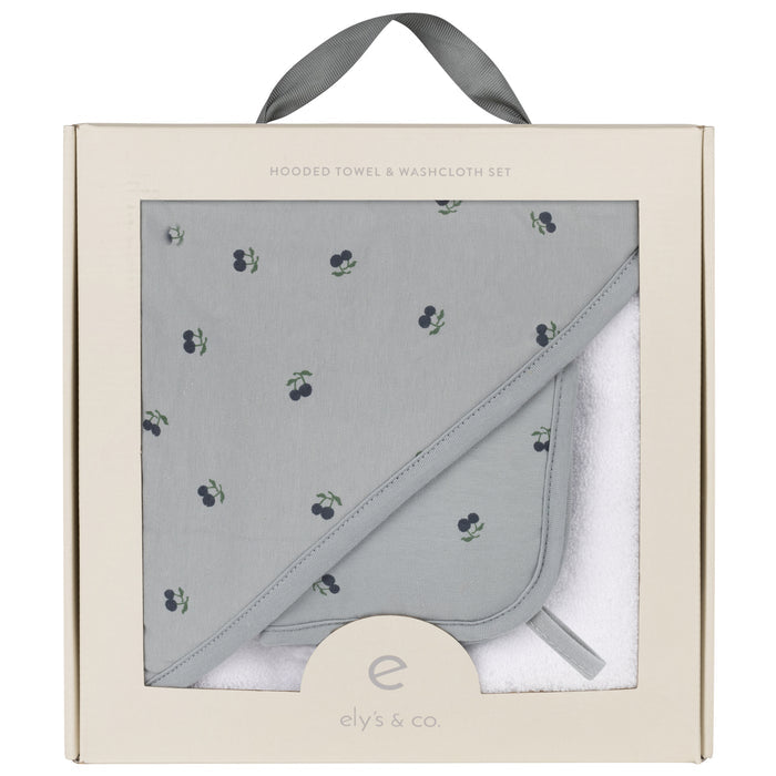 Blue Cherries Hooded Towel & Washcloth