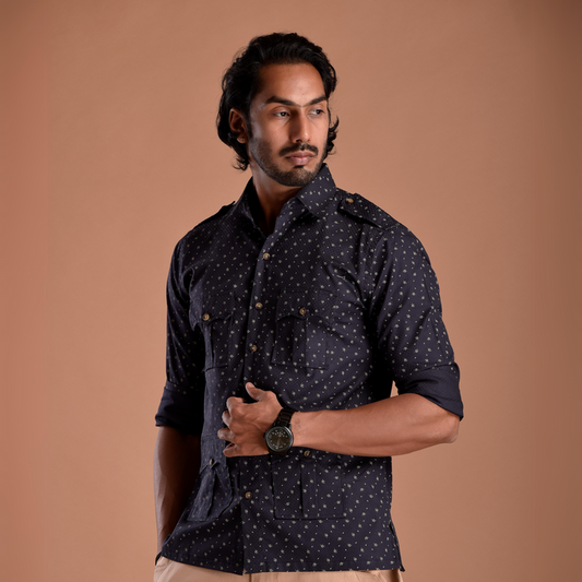 Blueberry Hunting Style Cotton Printed Shirt