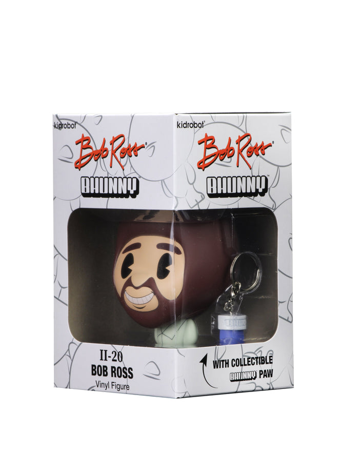 Kidrobot Bob Ross BHUNNY 4-inch vinyl figure featuring the iconic artist with detailed painted features and colorful design.