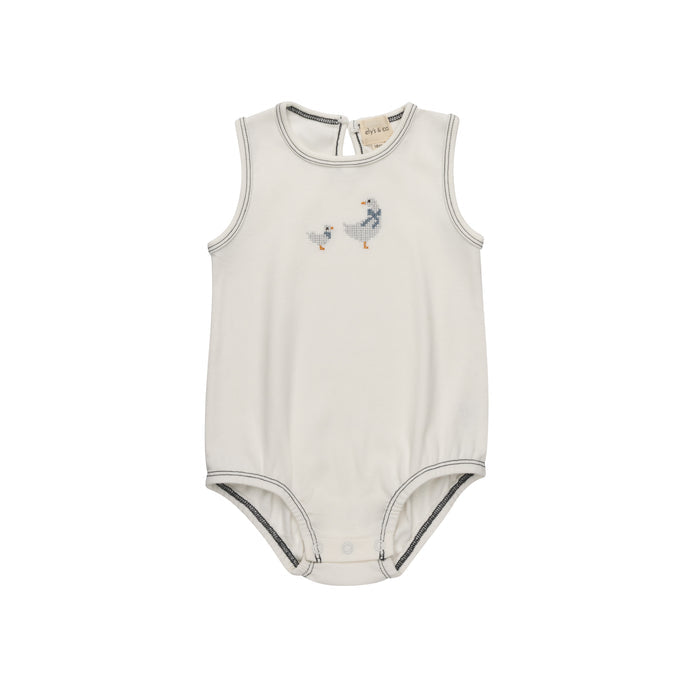 Boys Romper – Ivory Blue – Cross Stitch Duckling