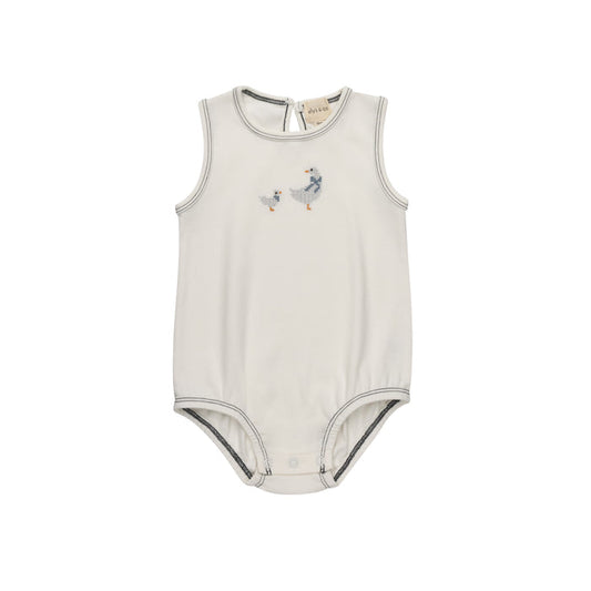 Boys Romper – Ivory Blue – Cross Stitch Duckling