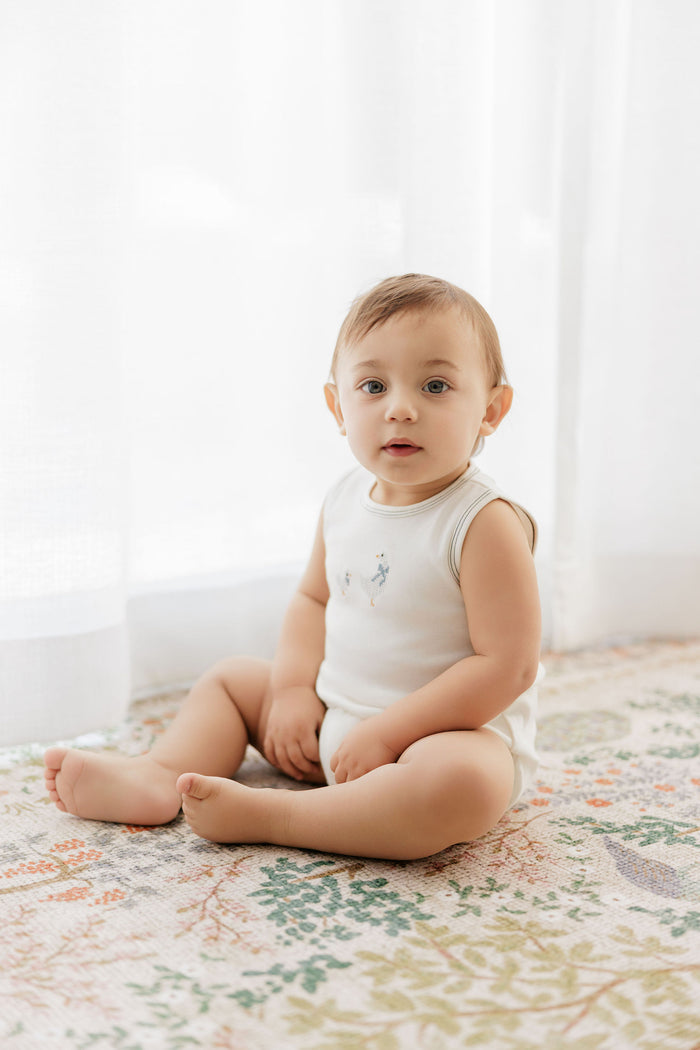 Boys Romper – Ivory Blue – Cross Stitch Duckling