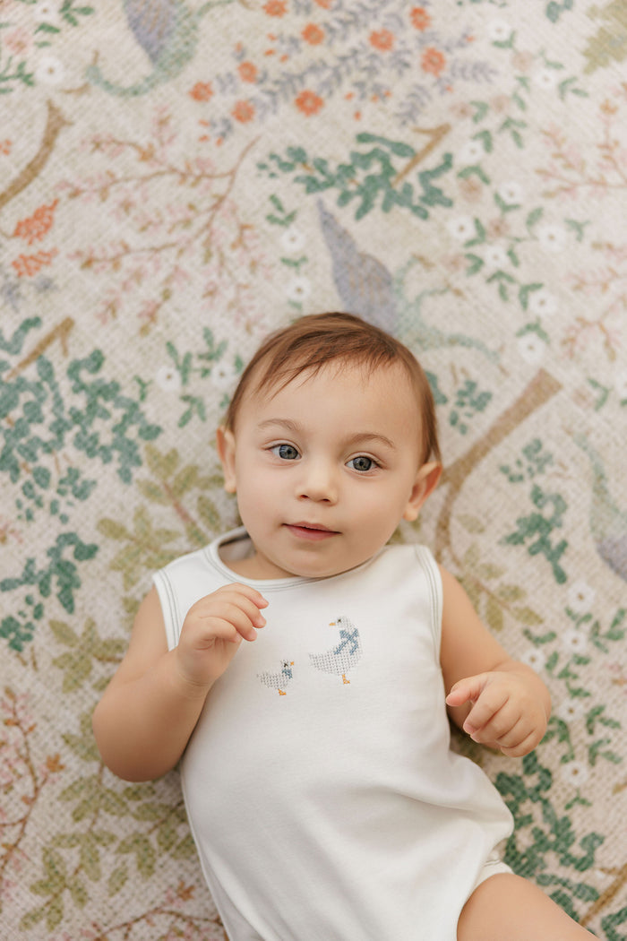 Boys Romper – Ivory Blue – Cross Stitch Duckling