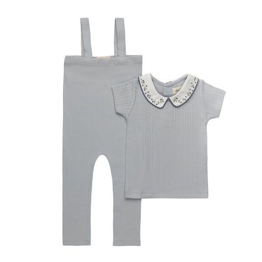 Boys T-shirt and Overalls – Blue – Embroidered Collar