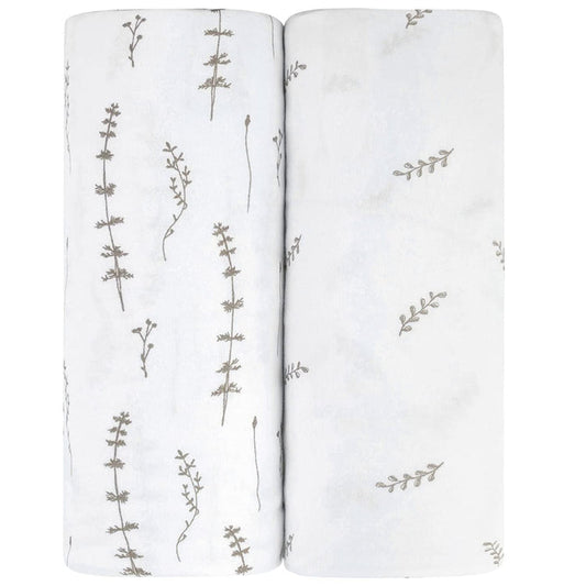 Snug fit crib sheet set grey leaf print