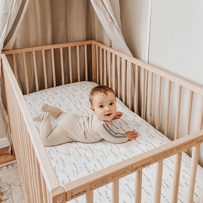Comfortable crib sheet set forest grey leaf print