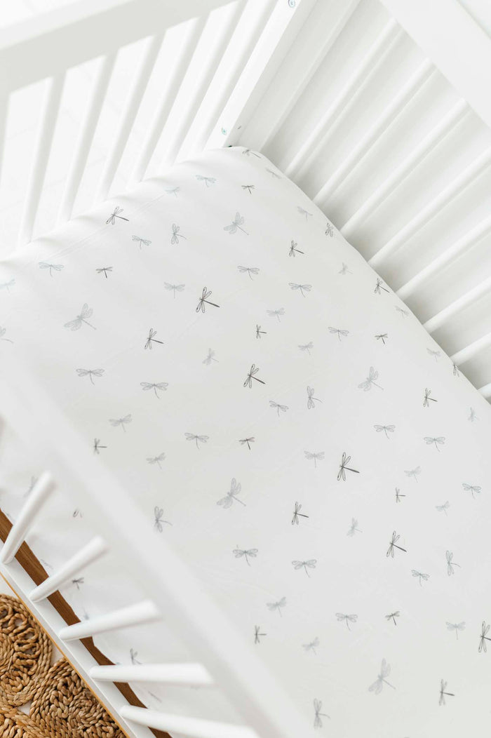 Versatile fitted crib sheet bedding set grey dragonfly