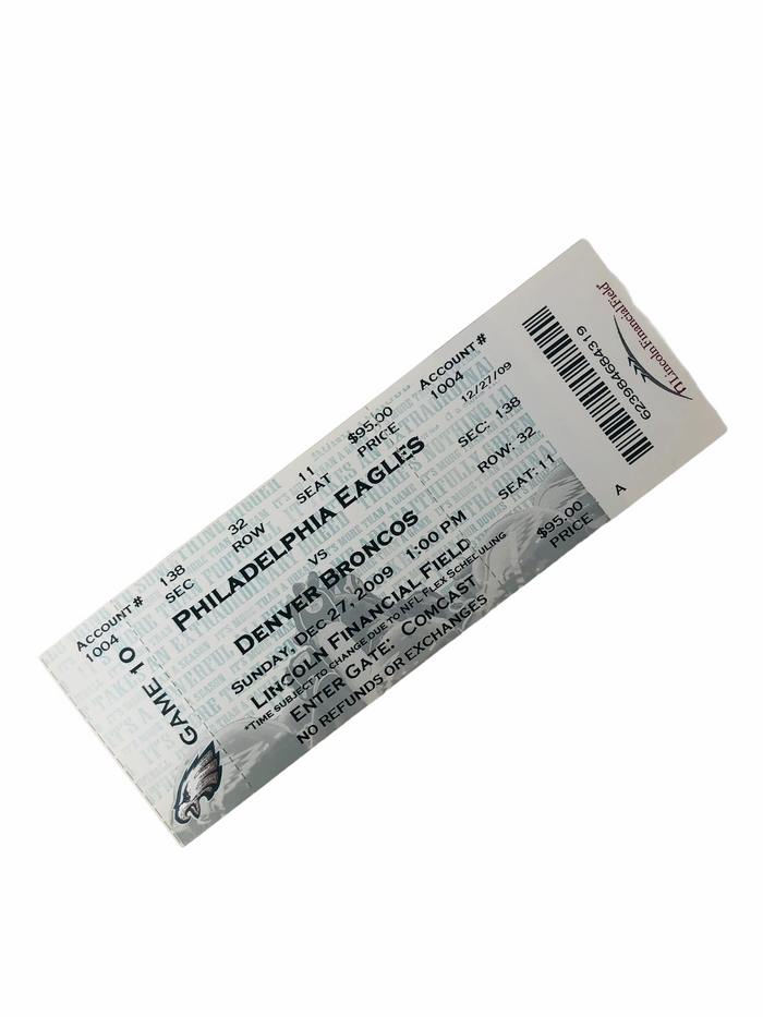 BRIAN DAWKINS RETURNS TO PHILLY PHILADELPHIA EAGLES BRONCOS 2009 GAME TICKET