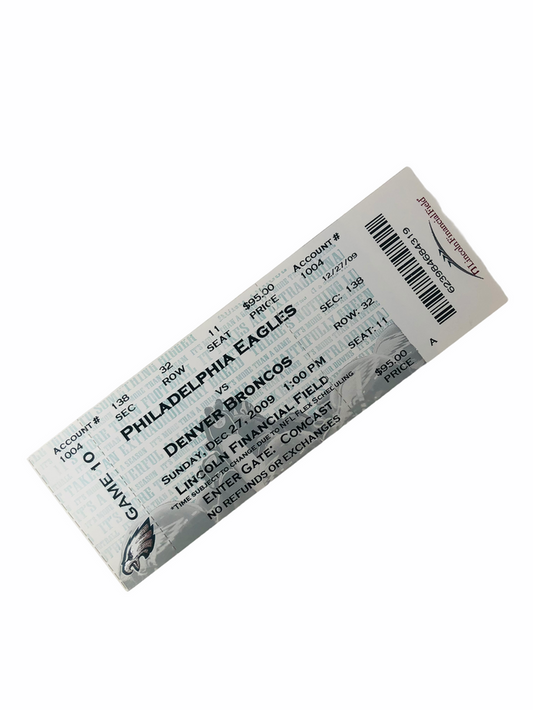 BRIAN DAWKINS RETURNS TO PHILLY PHILADELPHIA EAGLES BRONCOS 2009 GAME TICKET