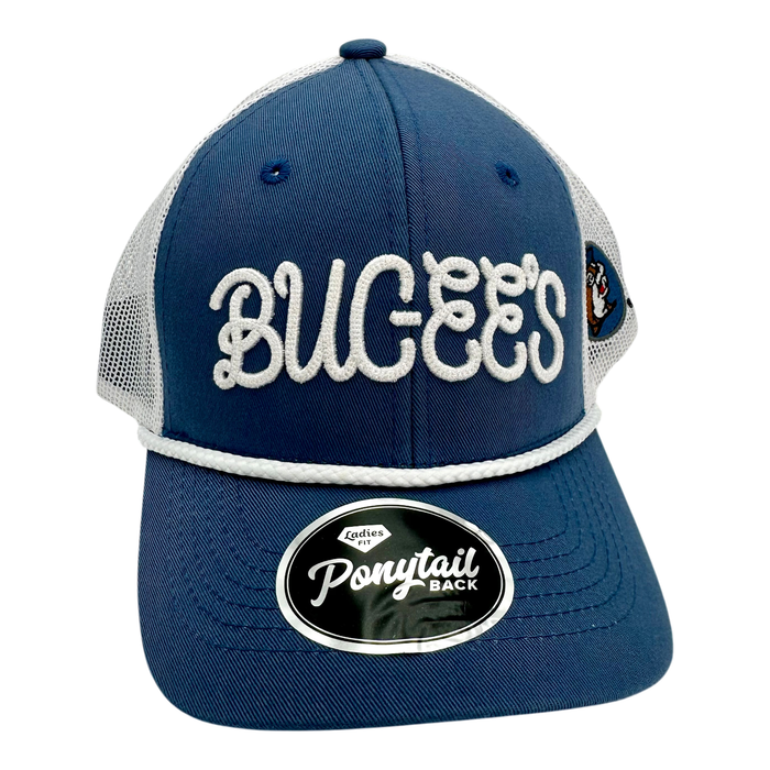 Navy blue hat - ponytail back design for comfort