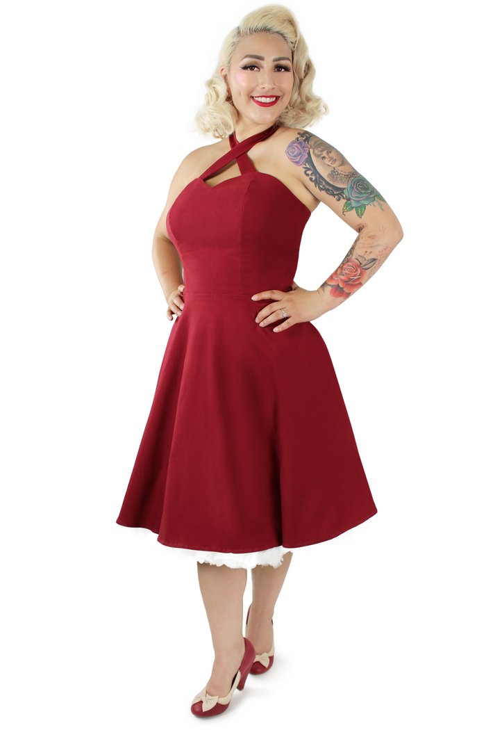 Model wearing dress, Side