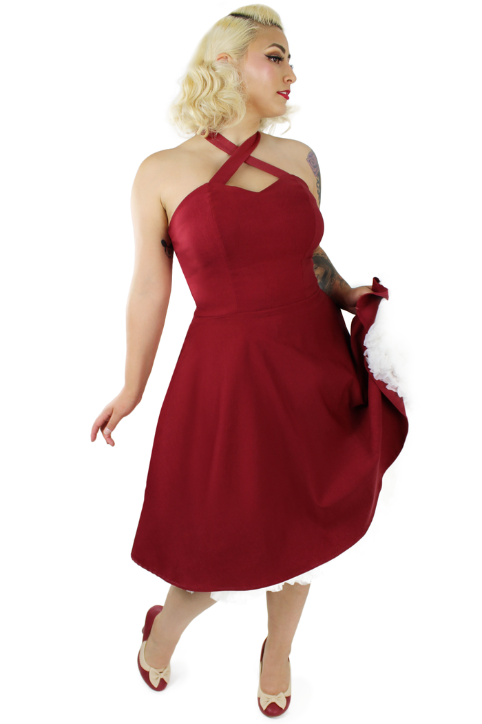 Model wearing dress, Slightly lifting skirt