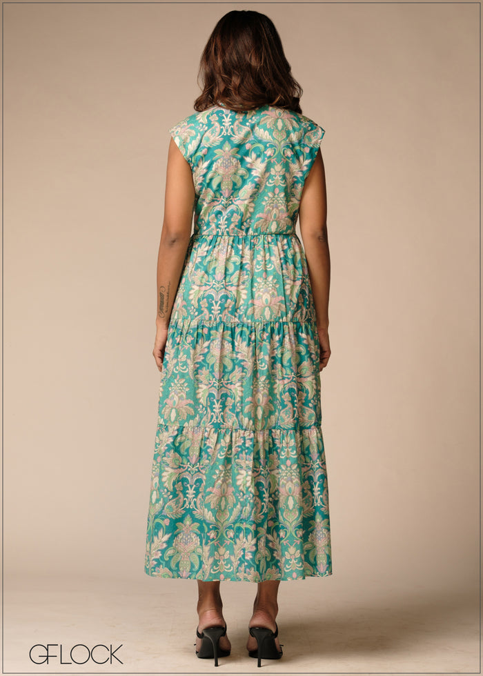 Button Down Printed Dress - 100426